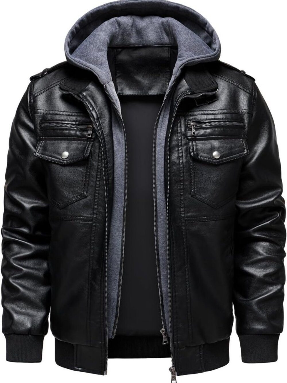 Men's Faux Leather Motorcycle Jacket with Hood | Stylish Biker Outerwear